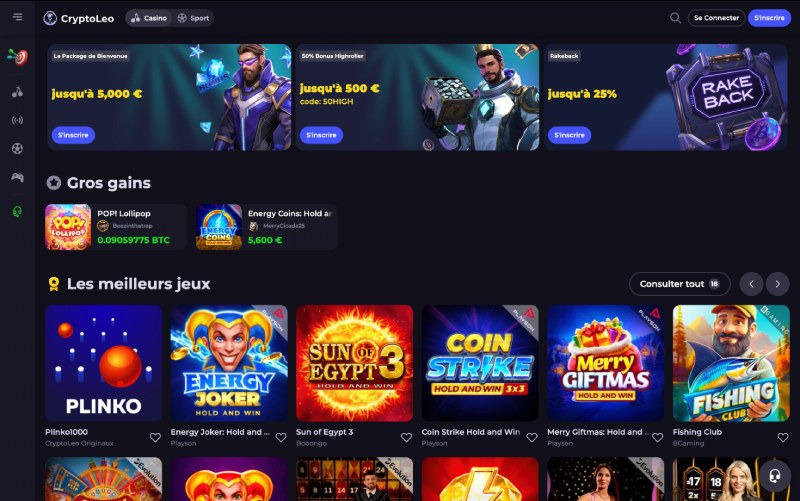 capture d'écran cryptoleo casino page accueil