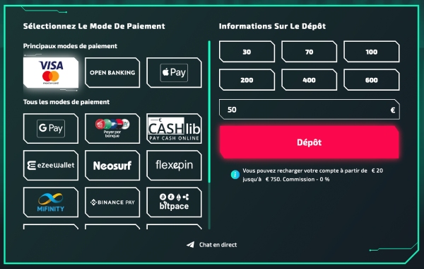 capture d'écran dépôt casinozer