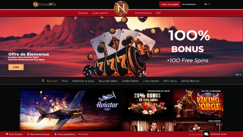 capture d'écran page d'accueil nevada win casino