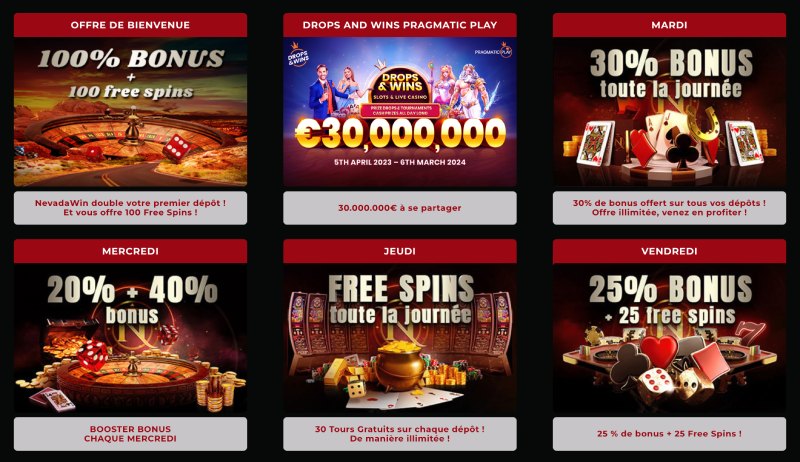 capture d'écran promotions et bonus de nevada win casino