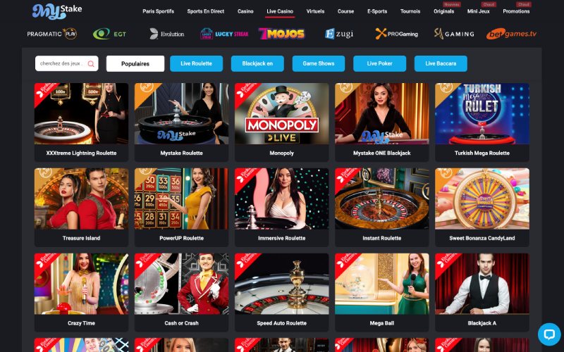 capture d'écran mystake casino live casino
