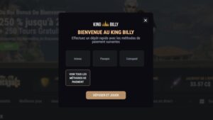 capture d'&eacute;cran king billy casino finalisation inscription