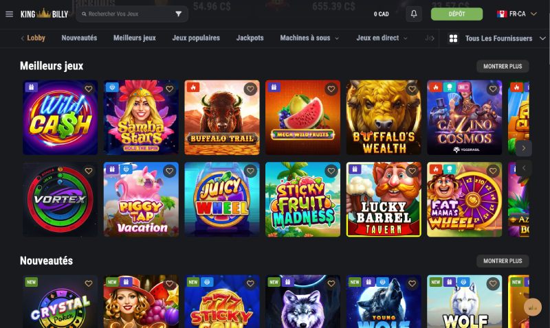 capture d'écran king billy casino jeux de casino
