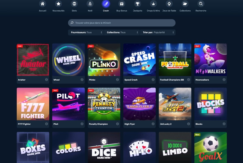 capture d'écran winz casino mini jeux