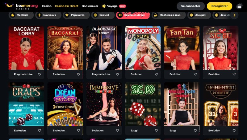 capture d'écran casino live boomerang casino
