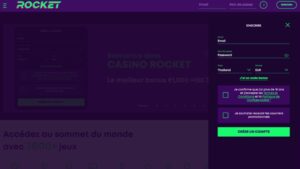 capture d'&eacute;cran inscription casino rocket