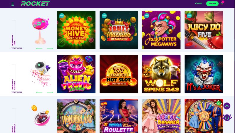 capture d'&eacute;cran jeux casino rocket