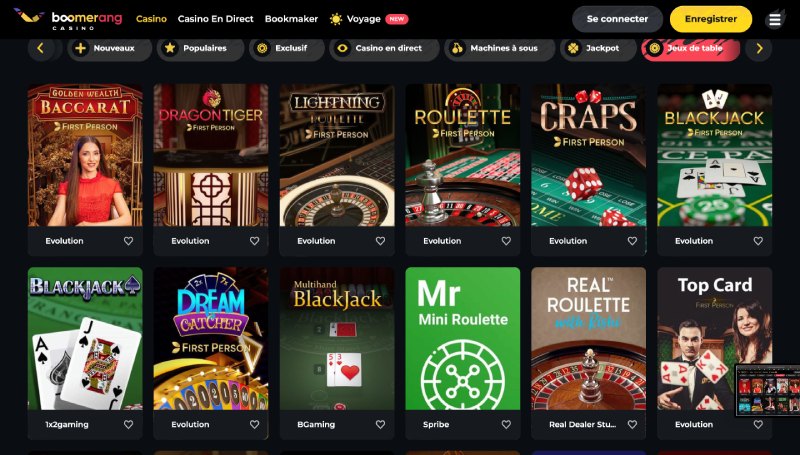 capture d'écran jeux de table boomerang casino