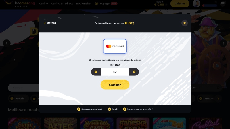 capture d'écran premier dépôt boomerang casino