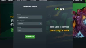 capture d'&eacute;cran 2e &eacute;tape de l'inscription sur Evobet