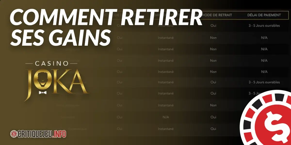 Comment retirer ses gains sur Casino Joka en 2026 ?