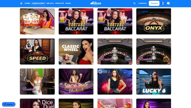 capture d'écran casino live millionz casino