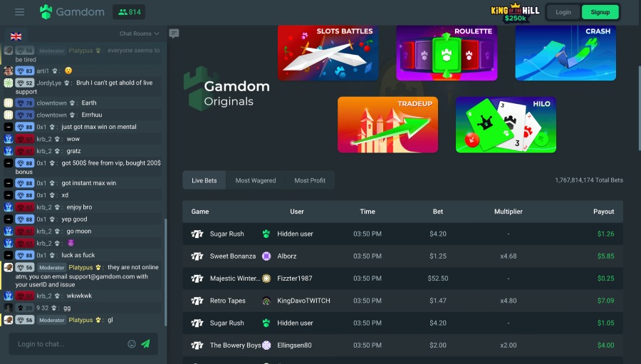 capture d'&eacute;cran page d'accueil gamdom casino
