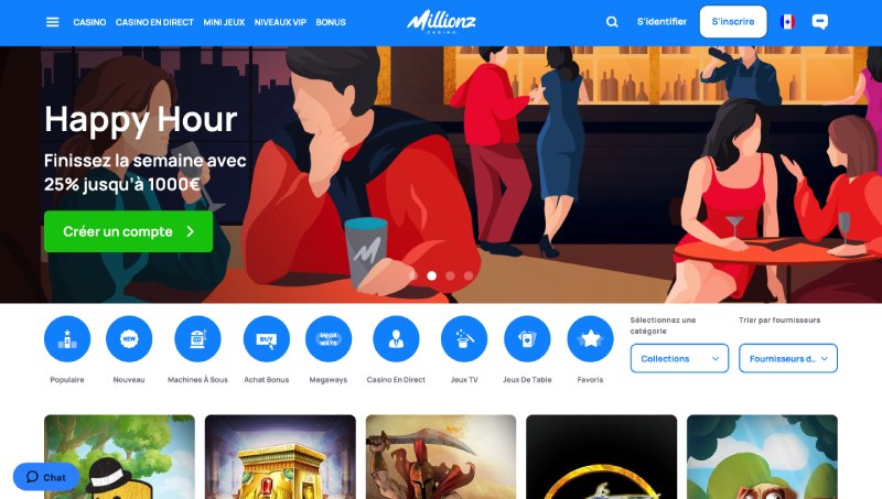 capture d'&eacute;cran page d'accueil millionz casino