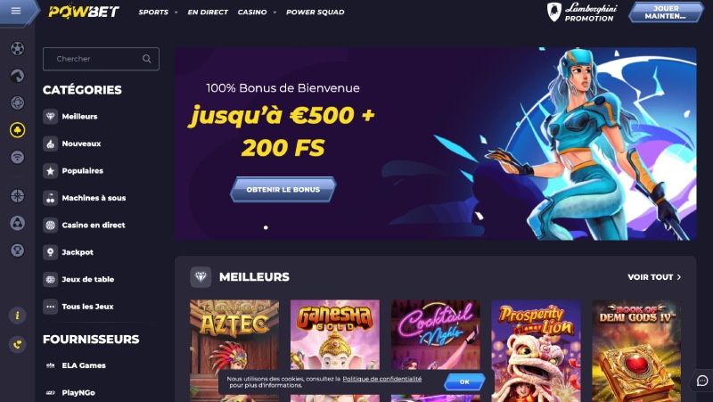 capture d'écran page d'accueil powbet casino