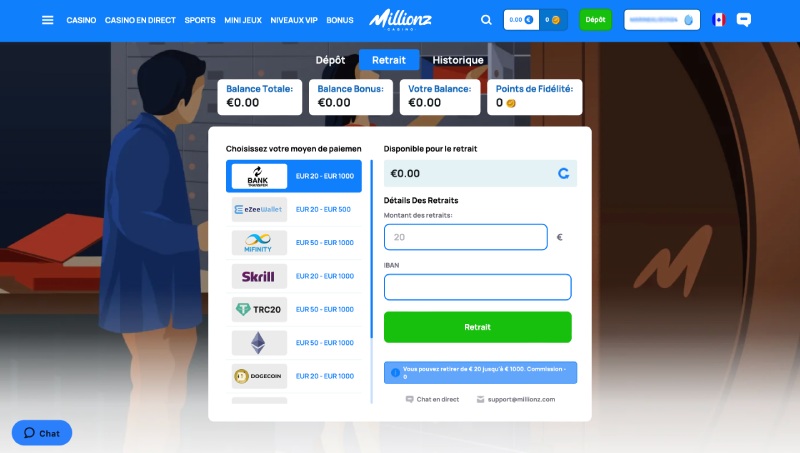 capture d'écran retrait millionz casino