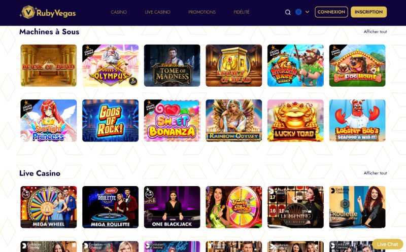 capture d'&eacute;cran ruby vegas casino jeux de casino