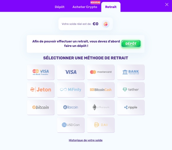capture d'&eacute;cran retrait slots palace casino