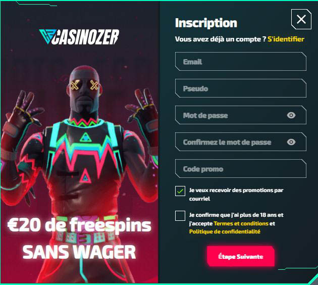 capture d'ecran inscription casinozer 3