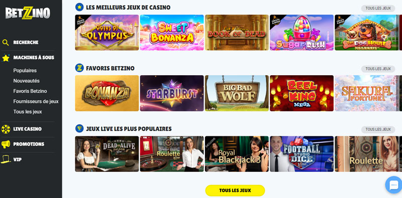 capture d'écran jeux betzino casino