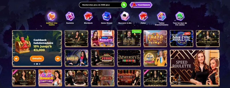 Jeux en direct sur Wazamba