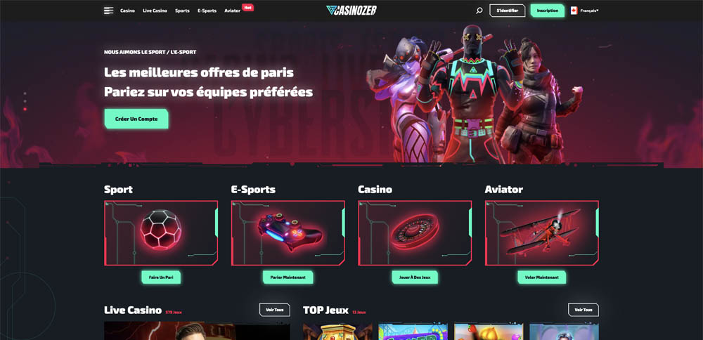 capture d'écran casinozer casino page d'accueil