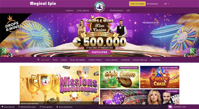 capture decran accueil magical spin casino