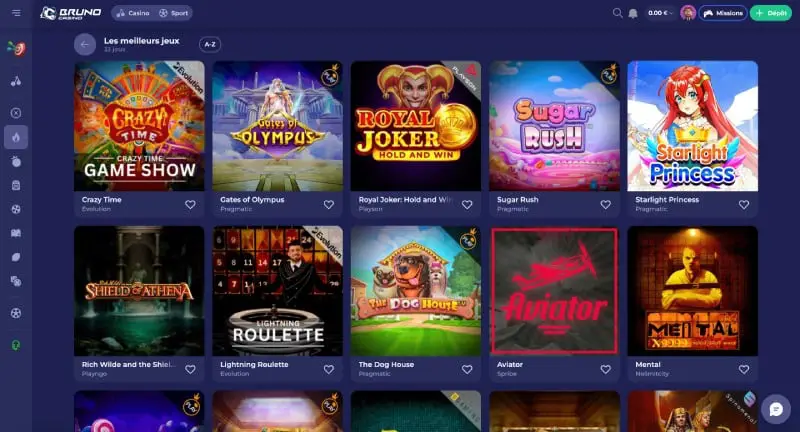 Capture d'écran des jeux de casino sur Bruno Casino