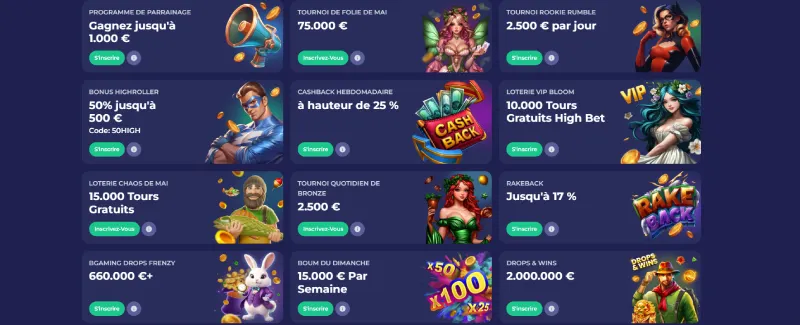 Interface des promotions sur Bruno Casino