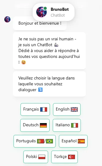 Echange avec le service client sur Bruno Casino