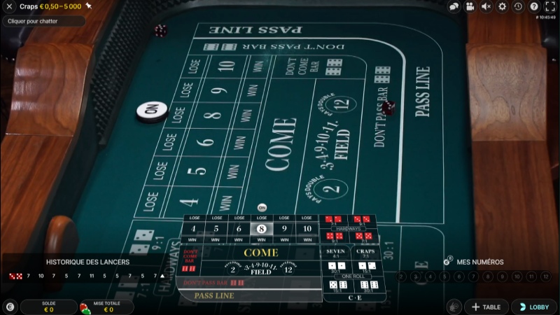 capture d'écran Craps Live Evolution Gaming