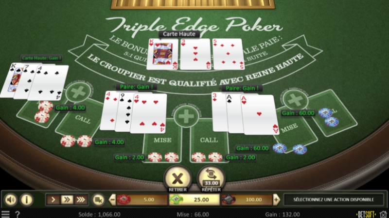 capture d'écran triple edge poker de betsoft