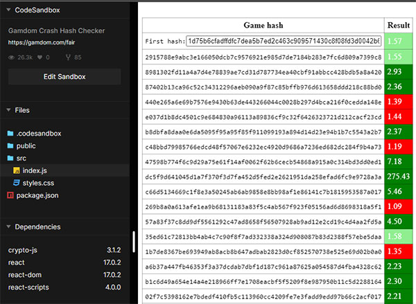Verification Provably Fair du jeu Crash de Gamdom