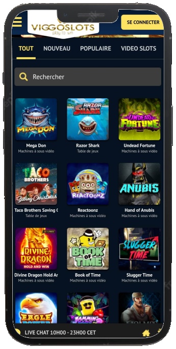 capture d'écran version mobile viggoslots casino