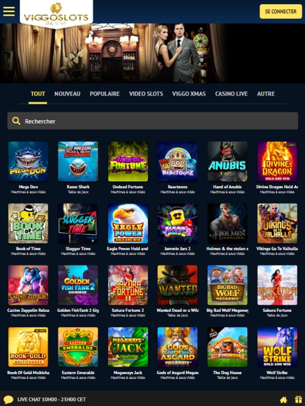 capture d'écran version tablette viggoslots casino