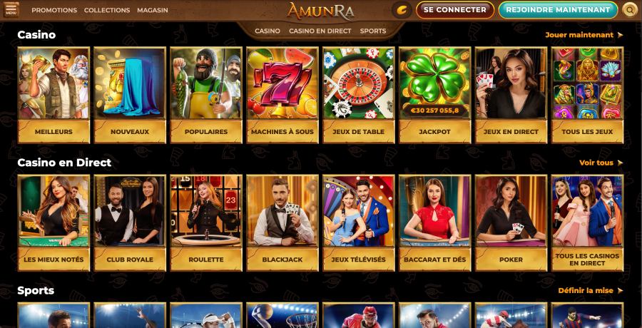 capture d'écran jeux de casino amunra casino