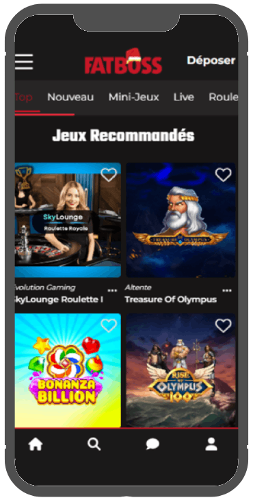 capture d'&eacute;cran version mobile de fatboss casino 360x640