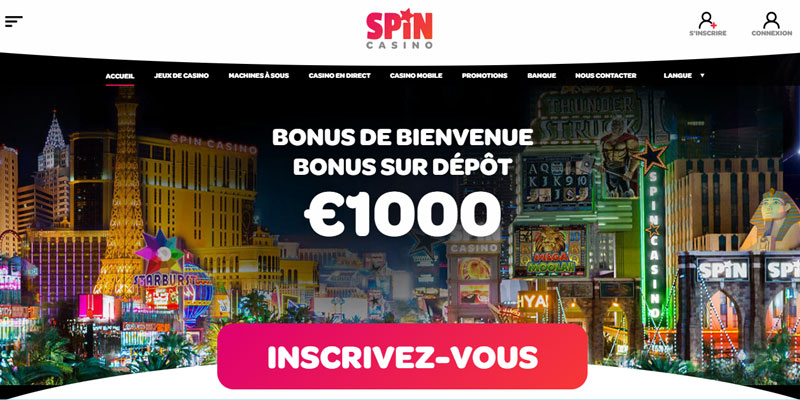 capture d'&eacute;cran d'accueil spin casino