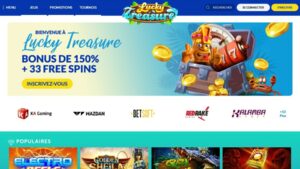 capture d'&eacute;cran page d'accueil lucky treasure casino