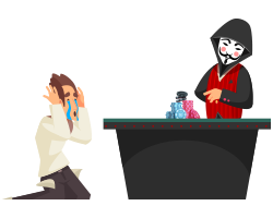 illustration croupier portant un masque inqu&eacute;tant et joueur en pleurs