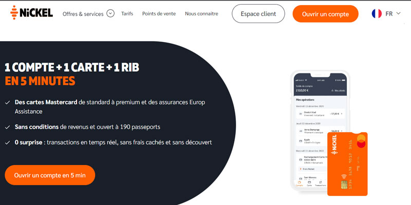 capture d'écran d'accueil compte nickel