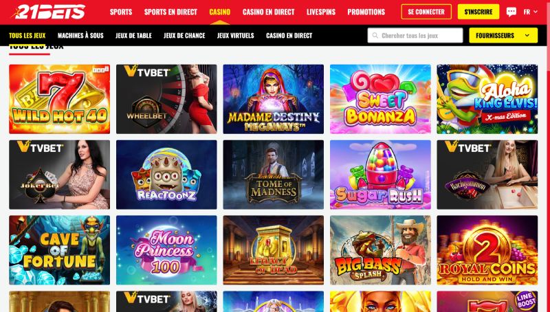 capture d'écran jeux de casino 21bets casino