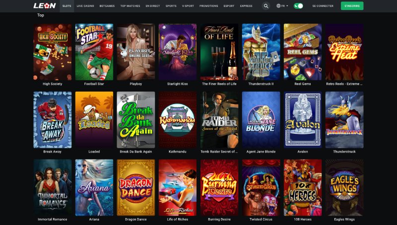 capture d'&eacute;cran jeux de casino leon bet casino
