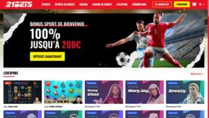 capture d'&eacute;cran page d'accueil 21bets casino