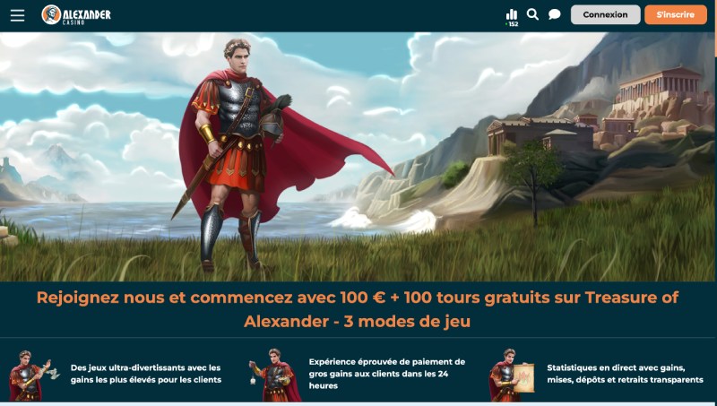 capture d'&eacute;cran page d'accueil alexander casino