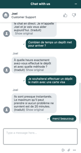 capture d'&eacute;cran support client moi casino