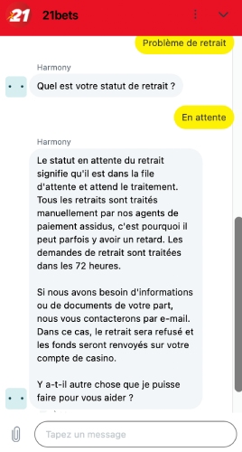 capture d'écran support client
