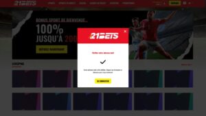 capture d'&eacute;cran validation email 21bets casino