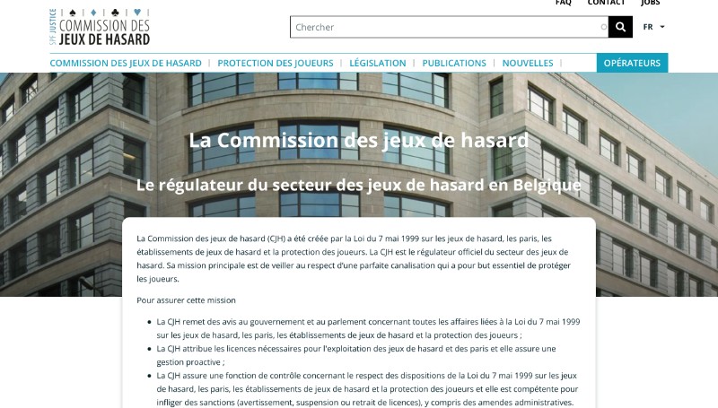 capture d'&eacute;cran page d'accueil commission des jeux de hasard