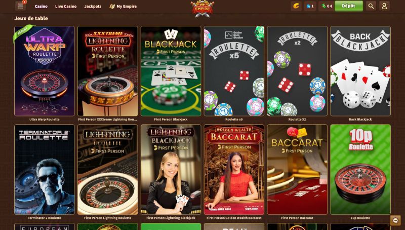 capture d'&eacute;cran jeux de table myempire casino